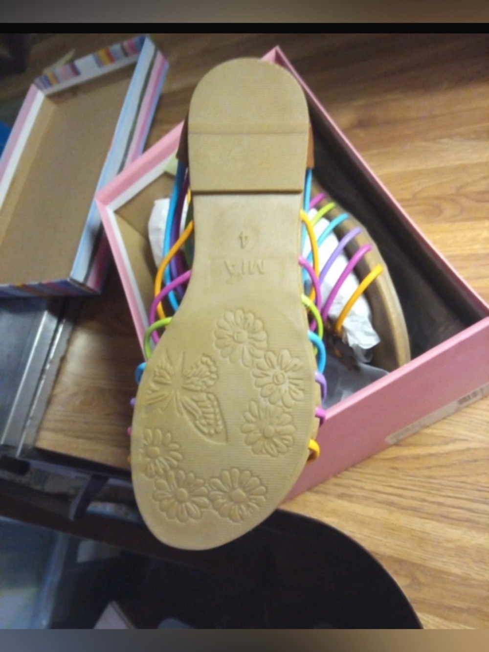 New -5 whimsical Festival, Bohemian Brown Leather Sandals with Multicolor Straps - Picture 2 of 3